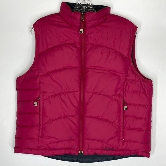 Vintage L.L. Bean 0 BDC9 Pink Gray Reversible Down Puffer Vest Size Large - Picture 1 of 8